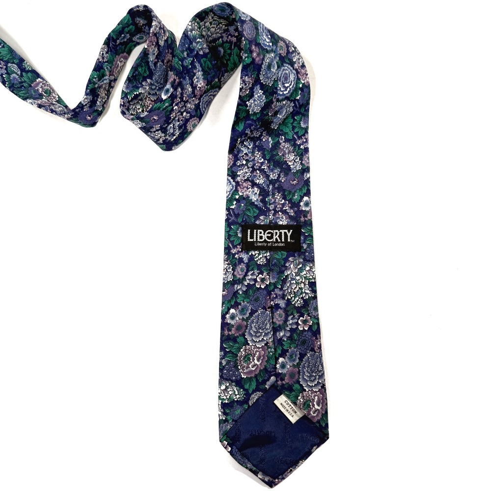 Liberty of London Mens Floral Cotton Necktie Purple Blue Botanical Made in USA